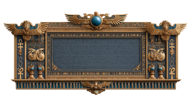 Ornate egyptian frame with carved hieroglyphs for cultural and historical design projects