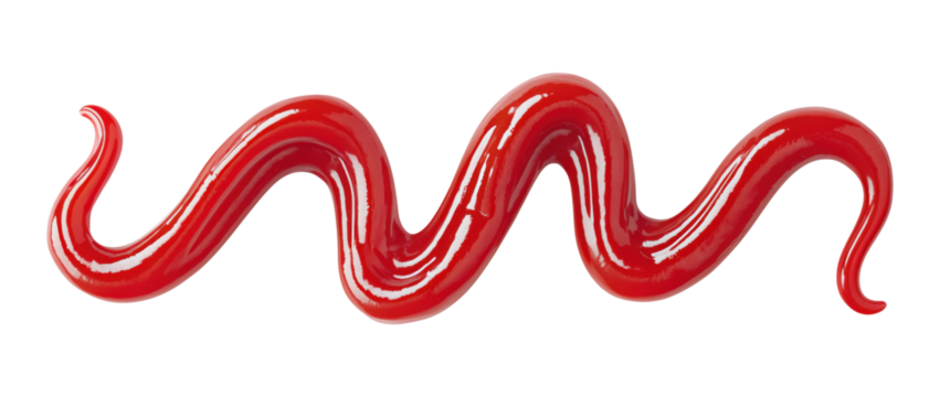 Tomato ketchup drawn in wavy zigzag line isolated on transparent background