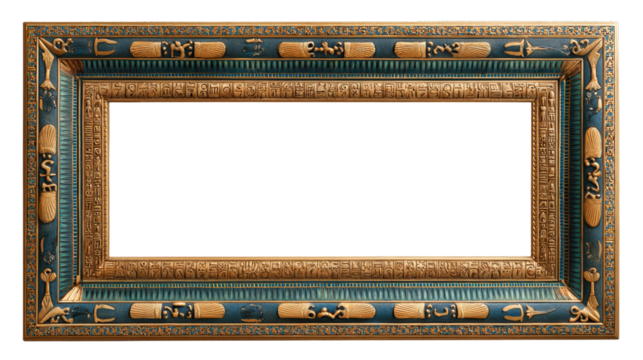 Ornate egyptian style frame with carved hieroglyphics for decor or art display