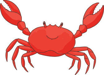 Cartoon red crab illustration, cute marine animal design, ocean sea creature artwork, coastal wildlife vector art, beach theme concept, cad drawing flat vector illustration
