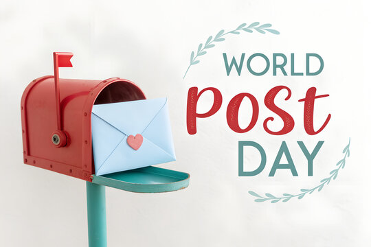 Celebrate World Post Day with a charming red mailbox and heart-sealed envelope—symbolizing love, connection, and the timeless joy of sending heartfelt messages. generative ai