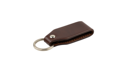 Brown leather key chain isolated on transparent background