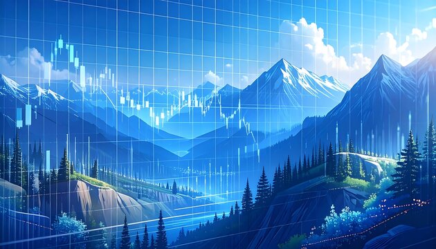 Mountain landscape, financial chart overlay - Powered by Adobe