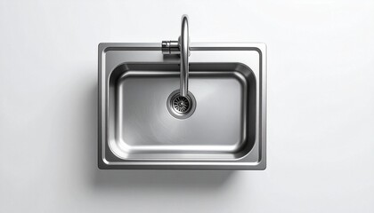 Modern Stainless Steel Kitchen Sink Top View Minimalist Design.