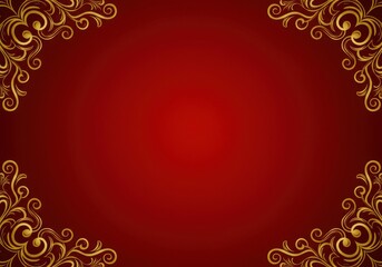 Elegant golden ornate corners on a rich red background