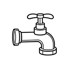 Illustration of a simple faucet with a cross handle and pipe connection shown in black outline style on transparent background