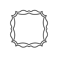Ornate square frame with wavy edges and pointed corners in a simple black outline on white background on transparent background