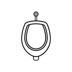 Outline drawing of a white ceramic urinal with a top spigot and a rounded bowl shape in a simple design on transparent background