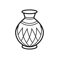 Illustration of a vase with a round body and a narrow neck decorated with diamond patterns design shape on transparent background