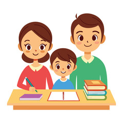 Happy Family Learning Together Parents Supporting Child's Education