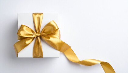 Elegant White Gift Box with Gold Ribbon Bow Perfect for Occasions.