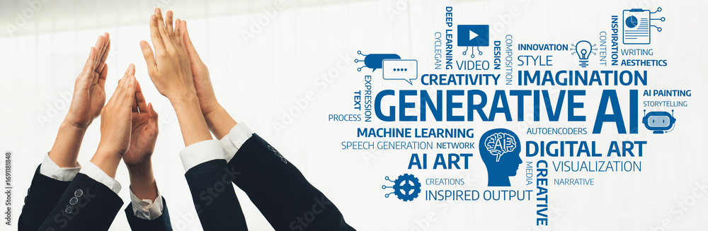 Aufkleber two hands unite in a dynamic collaboration, symbolizing the fusion of generative ai with creativity 