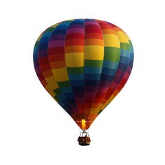 Fototapeta premium Vibrant rainbow hot air balloon ascending against a white background
