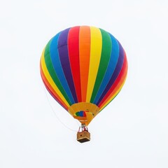 Naklejka premium Vibrant rainbow hot air balloon ascending against a white sky