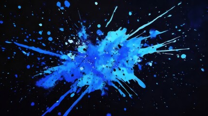 濃い黒の背景に広がる鮮やかな青いインクの爆発的な飛散
