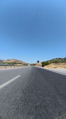 Roadside clear sky .highway summer day desert landscape