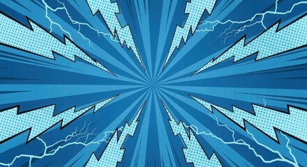 Dynamic blue burst of lightning and speed lines