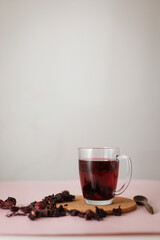 Tea leaves, tea leaf, grass, dry green tea on colored background