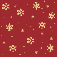 Golden Snowflakes Christmas Seamless Pattern on Red Background