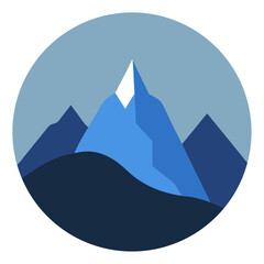 Vector illustration of majestic blue mountains peaks landscape with moon icon