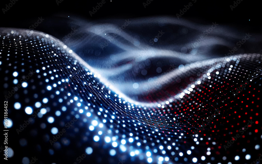 Poster abstract digital wave with glowing dots representing technology and data