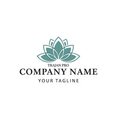 A minimalist and elegant logo design featuring a stylized teal lotus flower with text 'COMPANY NAME' and 'YOUR TAGLINE' below it, suitable for branding.