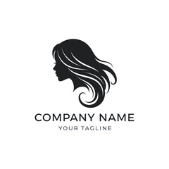Silhouette of a woman with flowing hair, designed for a beauty business, with text.