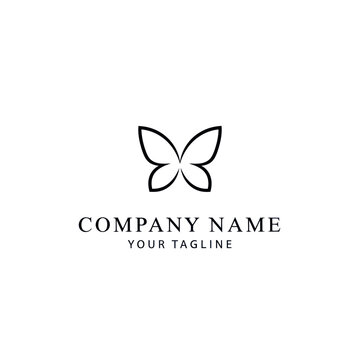 Simple, elegant butterfly logo design with company name and tagline beneath.