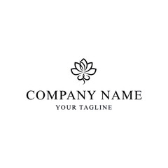 Elegant black and white logo design featuring a stylized lotus flower, suitable for a company or brand.