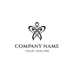 A minimalist black and white logo featuring an abstract, star-like symbol above the text "COMPANY NAME" and "YOUR TAGLINE".