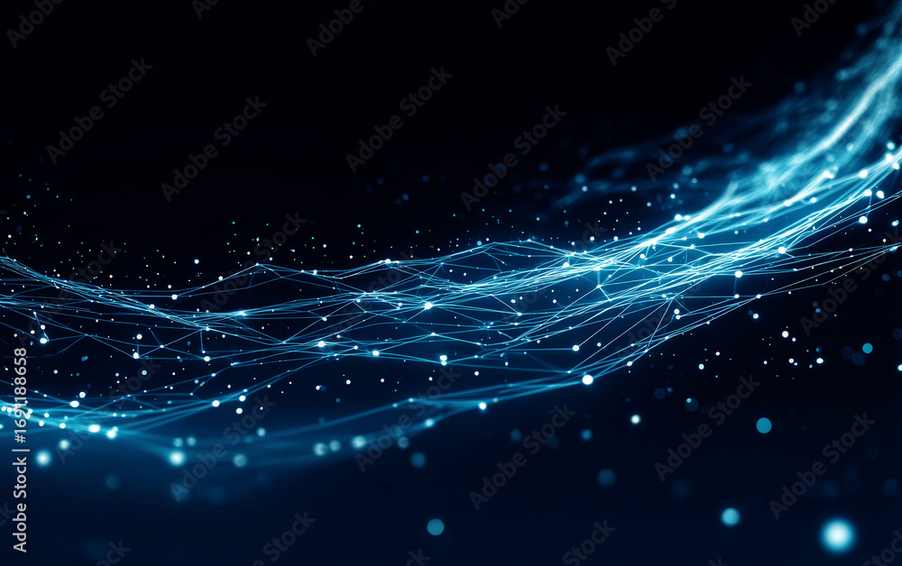 Poster abstract digital network connections with flowing lines and dots