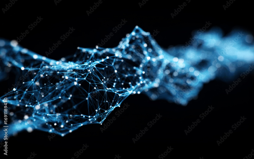 Poster abstract network of connected dots and lines in blue tones