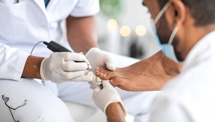 Podiatrist treating a patient's toenail