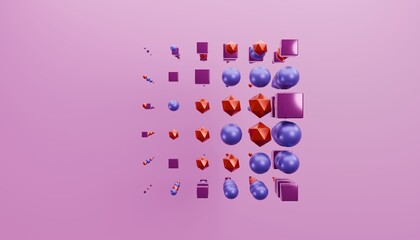 A 3D render showing a grid of geometric shapes transforming from solid to deconstructed.Illustrating digital transformation, data processing, algorithms, or complex systems.