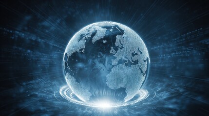 Fototapeta premium blue globe on the digital technology background no logos no brands ar 169