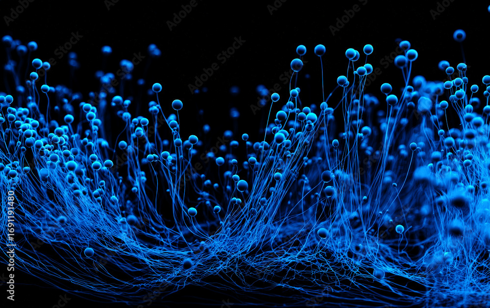 Poster abstract blue digital network structure showing interconnected nodes