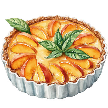 watercolor peach tart with basil clip art preview
