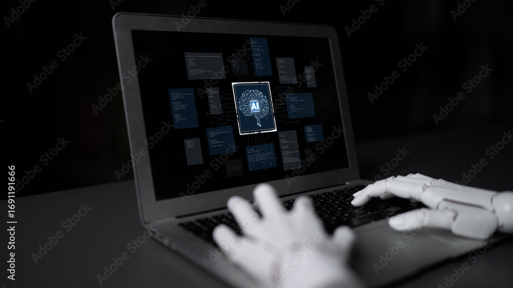 Poster ai brain processes big data with generative ai, llms, and machine learning to support business decis