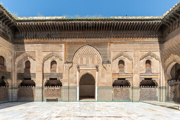 Courtyard of Bou Inania Madrasa in Fez, considered one of the finest examples of historic Moroccan architecture