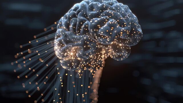 A brain with a bunch of wires coming out of it. The brain is surrounded by a lot of sparks
