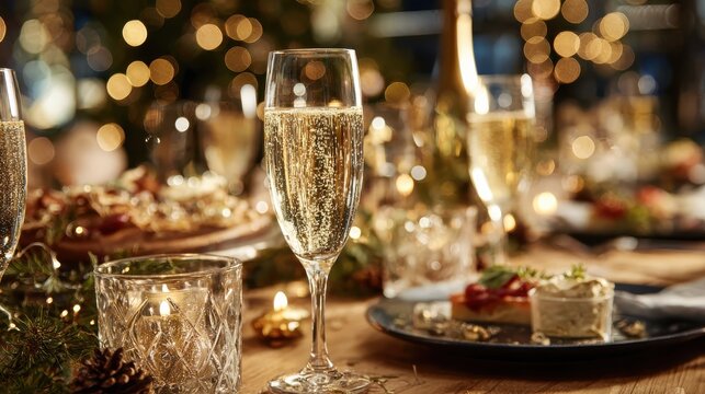 alcohol consumption at a holiday party with champagne toasts and elegant décor featuring celebration and festivity
