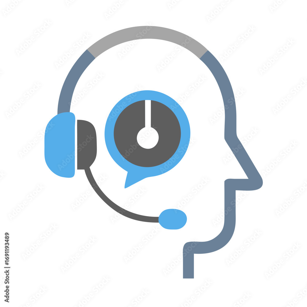 Poster silhouette of a head with headset and microphone representing customer service and communication ass