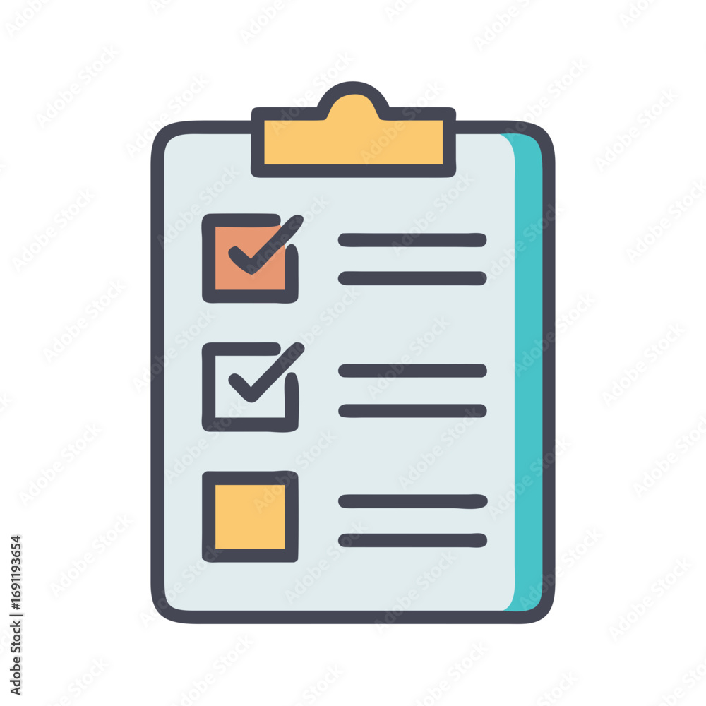 Aufkleber clipboard with checklist items marked with checkmarks and one unchecked box on a light background