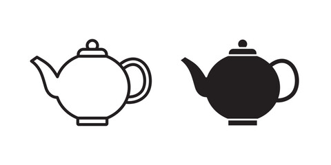 Tea Kettle icon. Tea Pot, Hot Water Boiling Device. Vector illustration with stroke and fill on a white background.