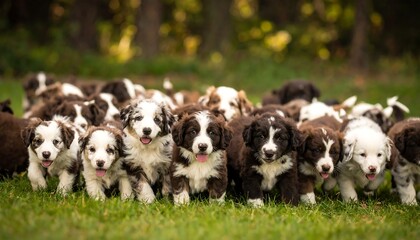 Adorable Puppies Running in Field