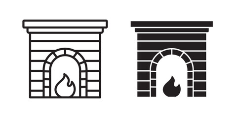 Fireplace icon. Winter icon. Vector illustration with stroke and fill on a white background.