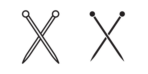 Knitting Needles icon,  Tailor logo template, fashion icon element, needlework instrument. Vector illustration with stroke and fill on a white background.