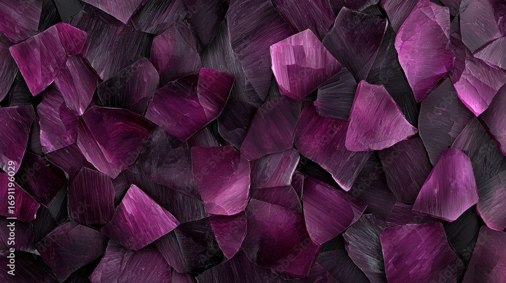 Poster a collection of purple gemstones, varying in size and shape, arranged in a visually appealing patter