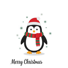 Festive Penguin with Santa Hat and Scarf Illustration