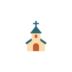 Vector church building chapel flat icon. Christian church building simple catholic tower religion orthodox cartoon icon